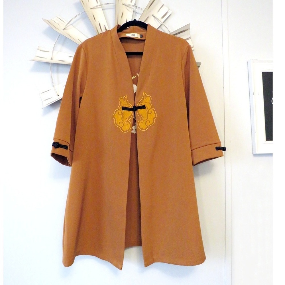 Xiangyan Embroidered Jacket Asian-Inspired Longline Kimono Size‎ 16 US